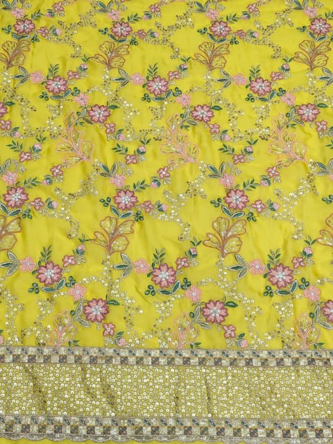 Yellow Georgette Fabric With Multi Colour Embroidery