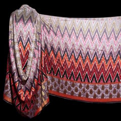 Wine Colour Dola Silk Jacquard Positioned Printed Fabric