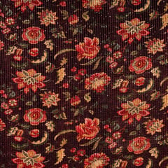 Wine Color Velvet Print with Sequins Embroidered Fabric