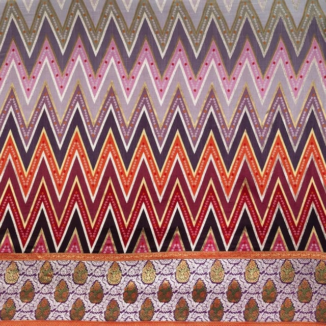 Wine Colour Dola Silk Jacquard Positioned Printed Fabric