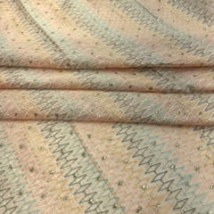 Peach Colour Chanderi Zigzag Embroidered Fabric
