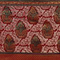 Pink Colour Dola Silk Jacquard Positioned Printed Fabric