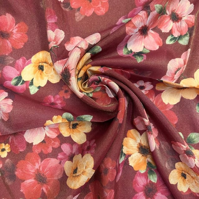 Red Colour Viscose Shimmer Georgette Printed Fabric