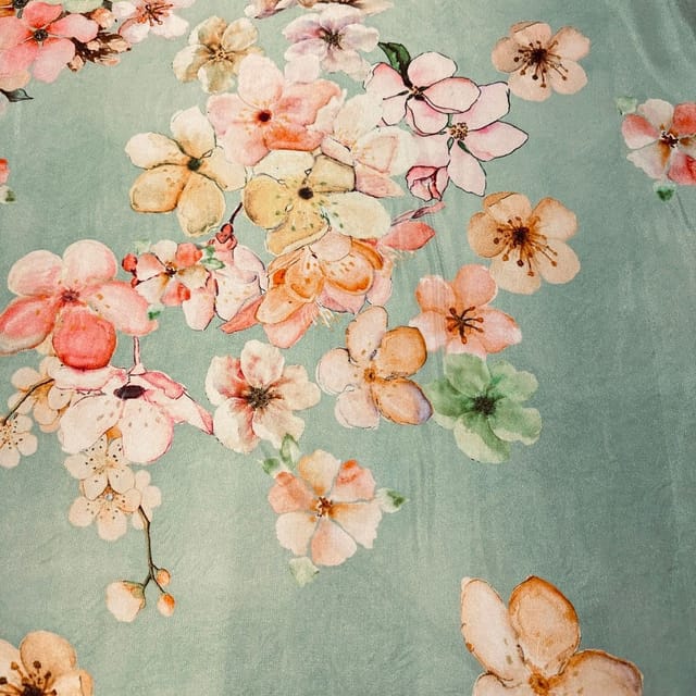 Green Colour Viscose Shimmer Georgette Printed Fabric
