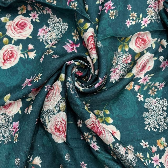 Green Colour Viscose Dola Silk Printed Jacquard Fabric