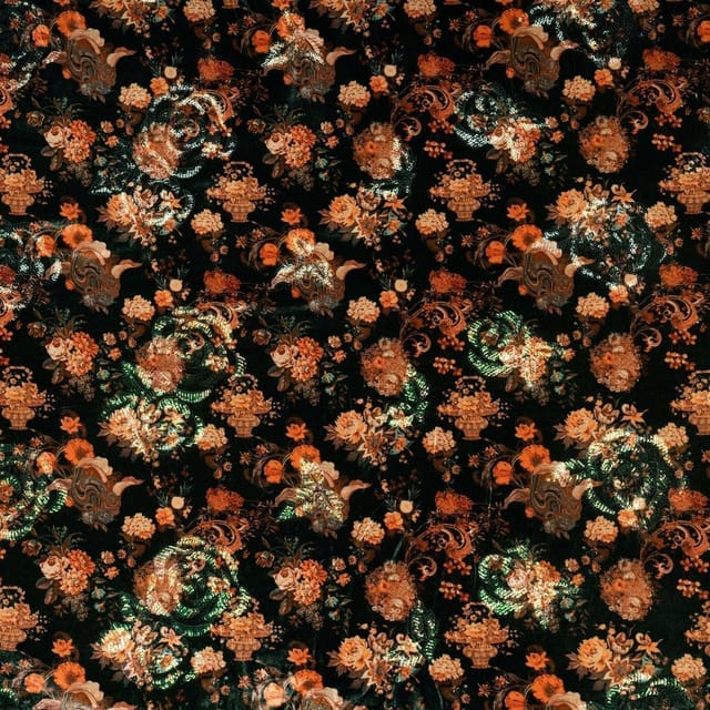 Green Colour Velvet Print with Sequins Embroidered Fabric