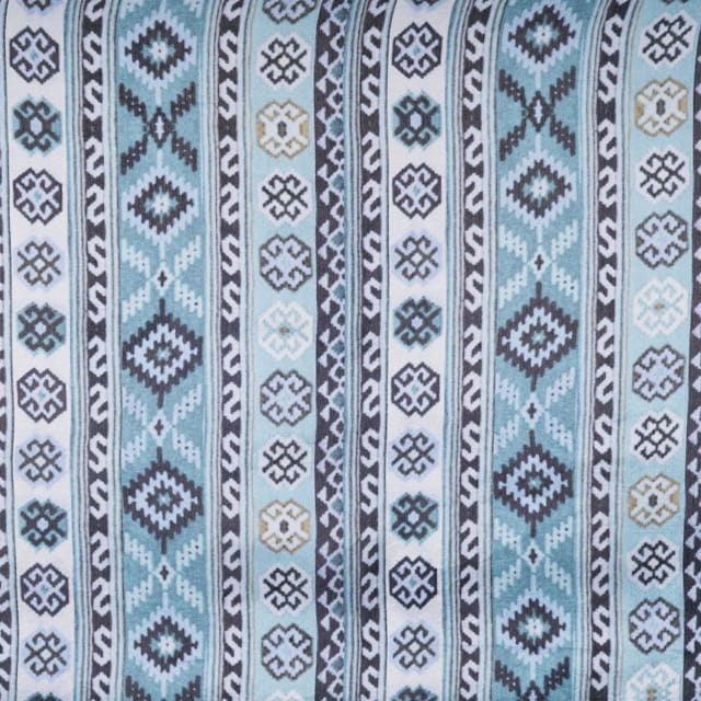 Blue Colour Viscose Silk Geometric Printed Fabric