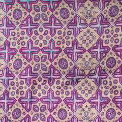 Purple & Yellow Colour Modal Satin Geometrical Printed Fabric