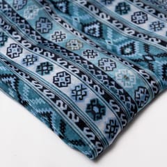 Blue Colour Viscose Silk Geometric Printed Fabric