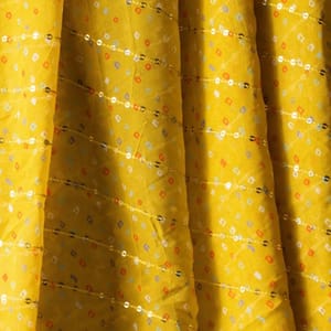 Yellow Colour Pure Viscose Georgette Bandhej Print with Embroidered Fabric