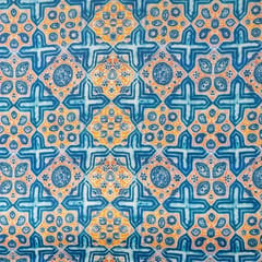 Blue & Yellow Colour  Modal Satin Geometrical Printed Fabric