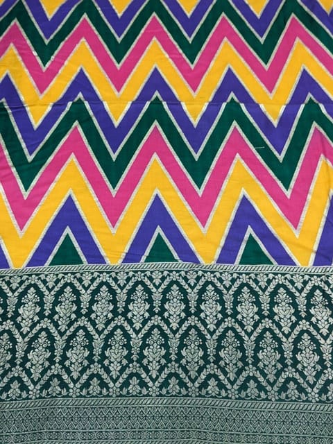 Multi Colour Dola Silk Jacquard Positioned Printed Fabric