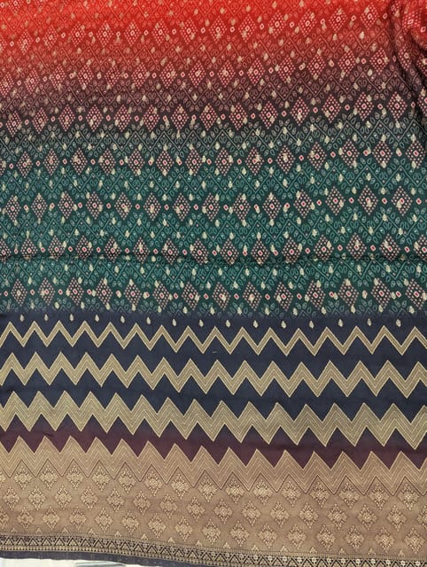 Ombre Colour Dola Silk Jacquard Positioned Printed Fabric