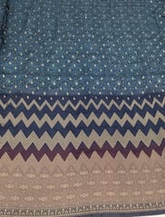 Teal Colour Dola Silk Jacquard Positioned Printed Fabric