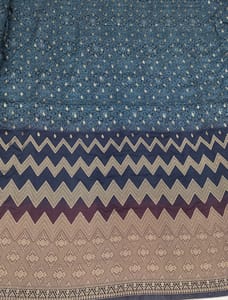 Teal Colour Dola Silk Jacquard Positioned Printed Fabric