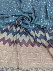 Teal Colour Dola Silk Jacquard Positioned Printed Fabric