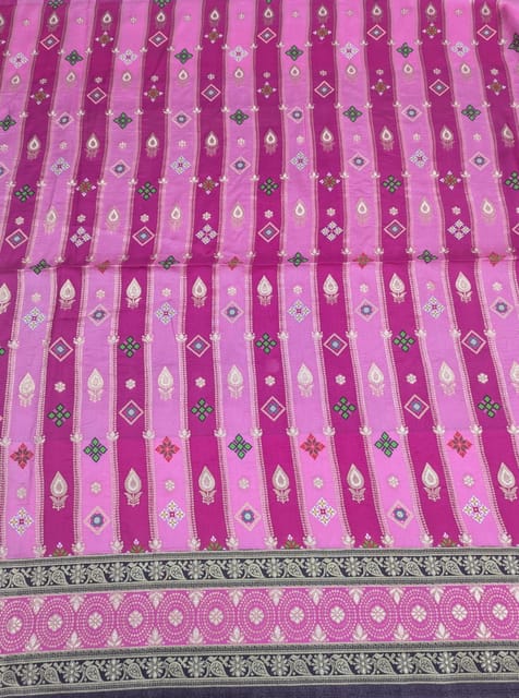 Pink Colour Dola Silk Jacquard Positioned Printed Fabric
