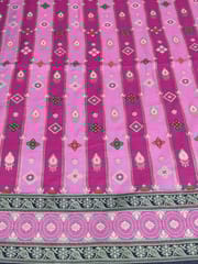 Pink Colour Dola Silk Jacquard Positioned Printed Fabric
