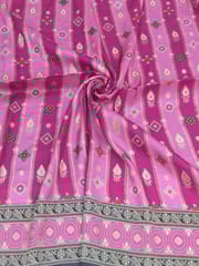 Pink Colour Dola Silk Jacquard Positioned Printed Fabric