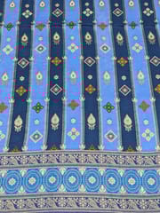 Royal Blue Colour Dola Silk Jacquard Positioned Printed Fabric