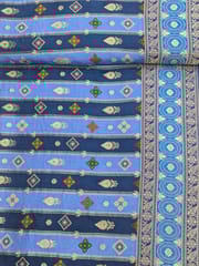 Royal Blue Colour Dola Silk Jacquard Positioned Printed Fabric