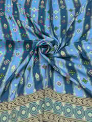 Blue Colour Dola Silk Jacquard Positioned Printed Fabric
