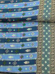 Blue Colour Dola Silk Jacquard Positioned Printed Fabric