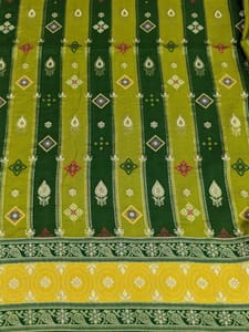 Green Colour Dola Silk Jacquard Positioned Printed Fabric