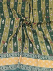 Green Colour Dola Silk Jacquard Positioned Printed Fabric