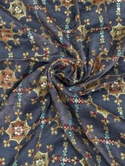 Charcoal Grey Positioned Printed Fabric