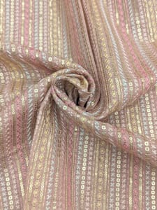 Dusty Pink Linen Fabric With Multi Colour Embroidery
