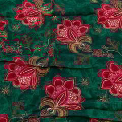 Green Colour Organza Printed Fabric with Embroidered Fabric