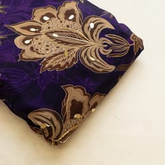 Purple Colour Organza Printed Fabric with Embroidered Fabric