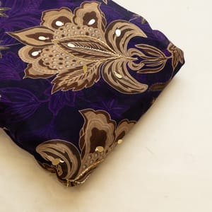 Purple Colour Organza Printed Fabric with Embroidered Fabric