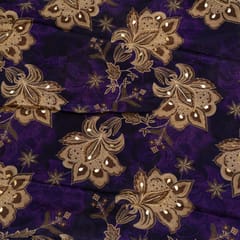 Purple Colour Organza Printed Fabric with Embroidered Fabric