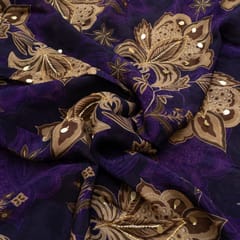 Purple Colour Organza Printed Fabric with Embroidered Fabric