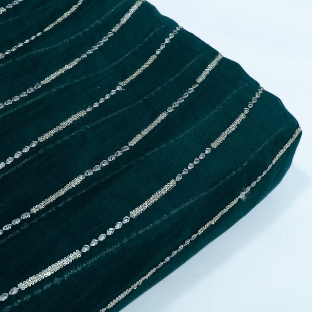 Bottle Green Color Chanderi Embroidered Fabric