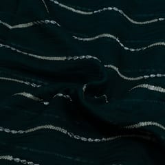 Bottle Green Color Chanderi Embroidered Fabric