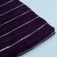 Purple Color Chanderi Embroidered Fabric