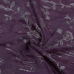 Purple Color Chanderi Embroidered Fabric