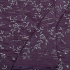 Purple Color Chanderi Embroidered Fabric