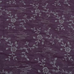 Purple Color Chanderi Embroidered Fabric