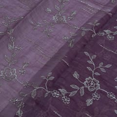 Purple Color Chanderi Embroidered Fabric
