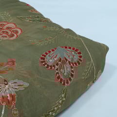 Mehendi Green Color Organza Embroidered Fabric