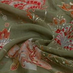 Mehendi Green Color Organza Embroidered Fabric