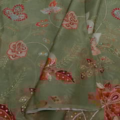 Mehendi Green Color Organza Embroidered Fabric