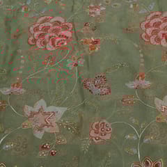Mehendi Green Color Organza Embroidered Fabric