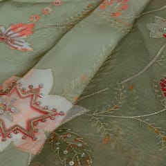 Mehendi Green Color Organza Embroidered Fabric