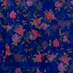 Blue Color Pure Organza Embroidered Fabric