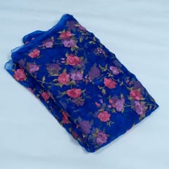 Blue Color Pure Organza Embroidered Fabric